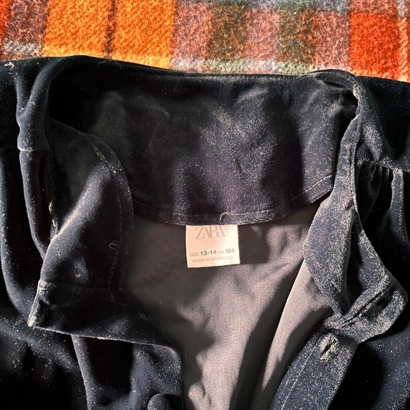 Zara Kids Teal Velvet Buttoned Jumpsuit — Size 13/14 Girls - Picture 5 of 6